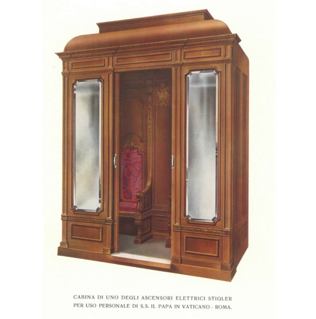 Illustration des Stigler Aufzugs für den Papst (Sammlung Stigler)