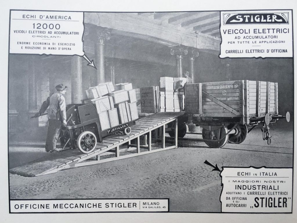 Werbung für elektrisch betriebene Transportwagen Marke Stigler ca. 1927 (Sammlung Stigler)